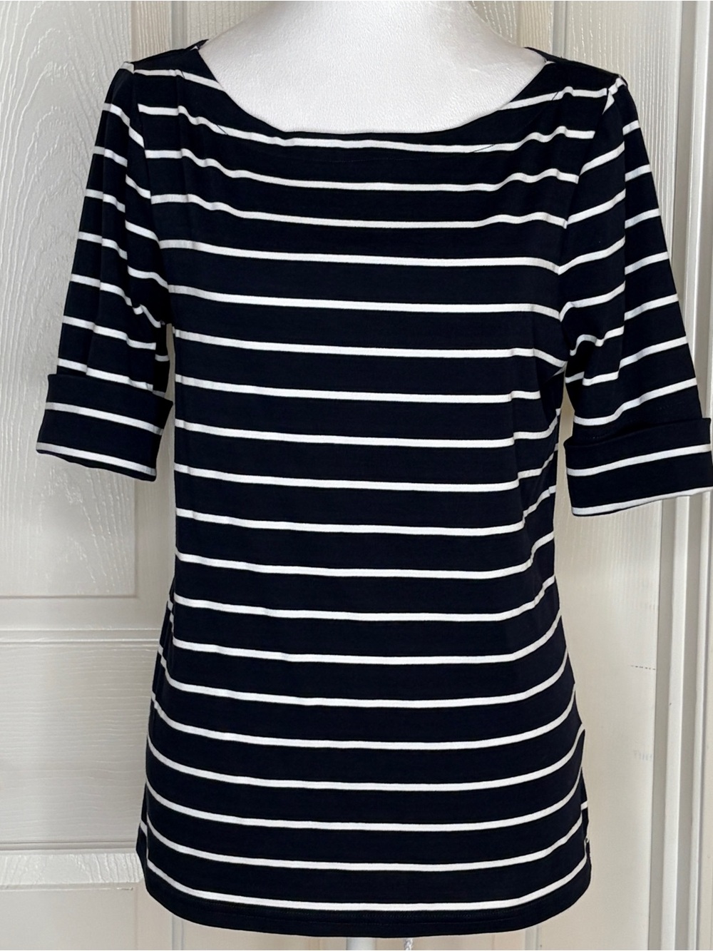 Ralph Lauren Black & White Striped Boatneck Tee